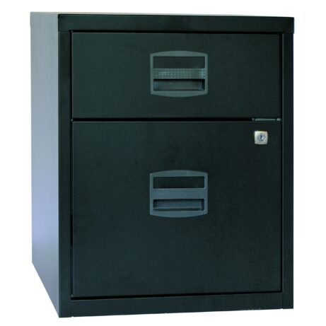 Bisley 2 Drawer A4 Mobile Home Filer in black, featuring two drawers and secure locking mechanism.