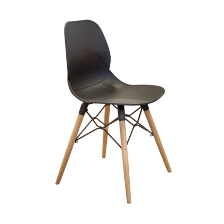 AQUILO black shell cafe chair with wooden legs, compact design for breakout and meeting spaces, optional upholstered seat pad.