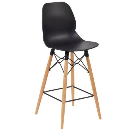 AQUILO café chair in black shell with wood and black metal legs, suitable for breakout and meeting spaces.