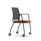Avior Mesh meeting chair with black frame, mesh back, and upholstered orange seat on wheels for easy mobility.