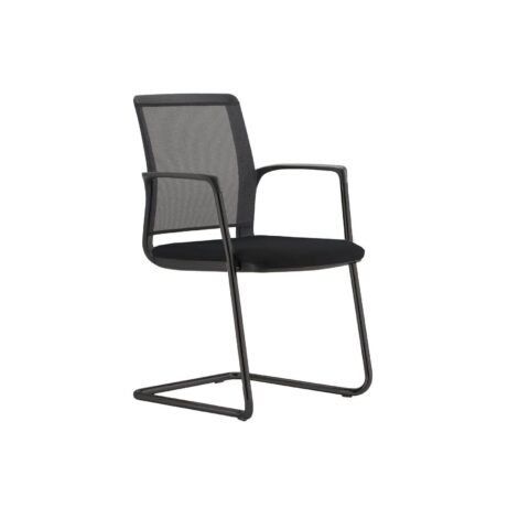 Avior Mesh meeting chair with cantilever frame, mesh back, and upholstered black seat. Modern design for versatile use.