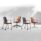 Avior Mesh meeting chairs in orange upholstery, featuring different frame styles: stacking, cantilever, and wheeled options.