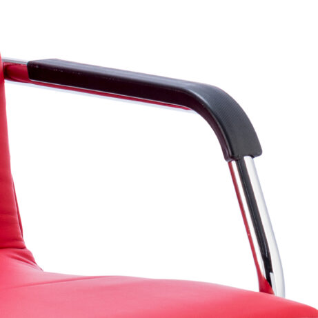 Echo Medium Back Leather Cantilever Visitor Chair with Arms, featuring a chrome frame and red leather upholstery.