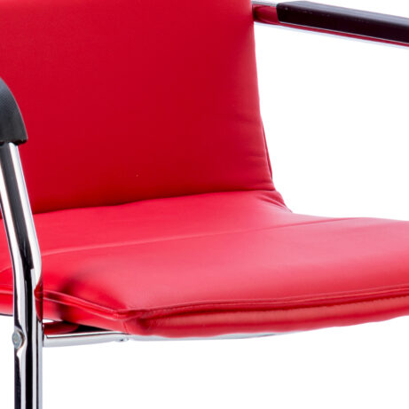 Echo Medium Back Leather Cantilever Visitor Chair with Arms, red upholstery, chrome cantilever frame, designed for front-of-house spaces.