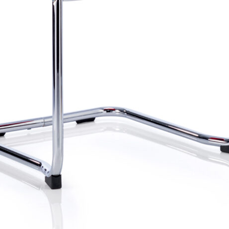 Chrome cantilever frame of Echo Medium Back Leather Visitor Chair, showcasing its modern design and durable construction.