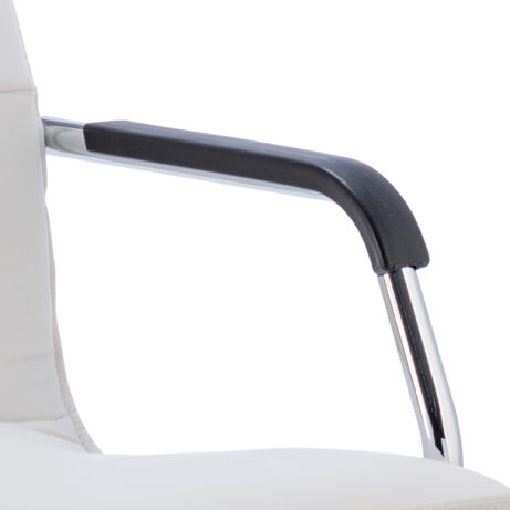 Echo Medium Back Leather Cantilever Visitor Chair with Arms, featuring a chrome frame and durable white leather upholstery.