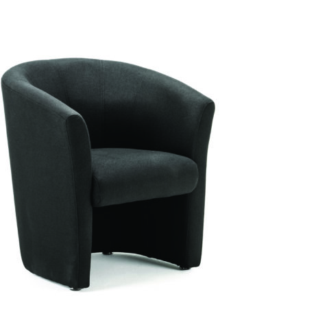 Neo Single Tub Soft Seating Arm Chair in black fabric, featuring a rounded design and open base for modern comfort.