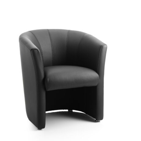 Neo Single Tub Soft Seating Arm Chair in black leather finish, featuring a rounded design and open base.