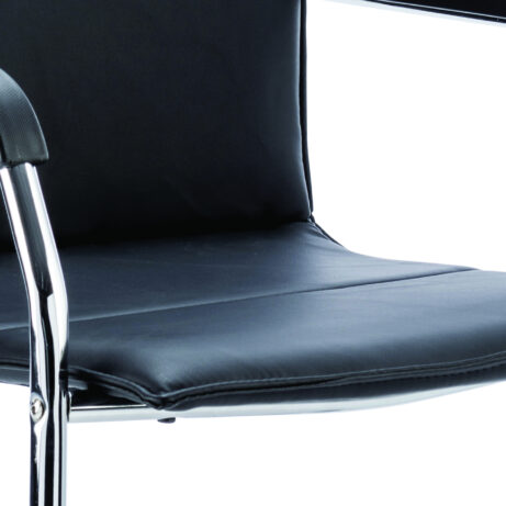 Echo Medium Back Leather Cantilever Visitor Chair with Arms, featuring a chrome frame and durable black leather upholstery.