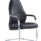 High back black leather cantilever visitor office chair with chrome arms and frame.