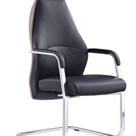 Mien High Back Leather Cantilever Visitor Office Chair in black and mink with chrome legs.