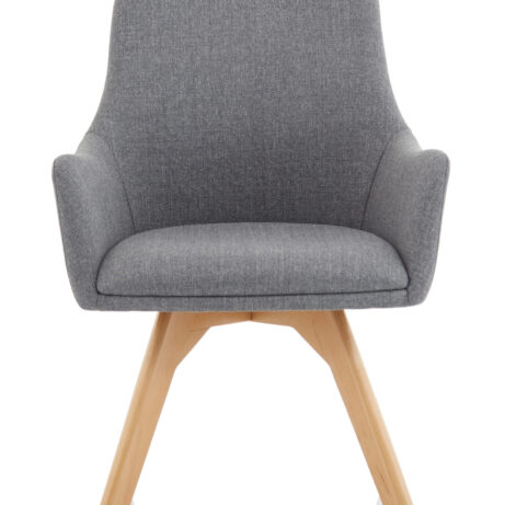 Carmen grey fabric visitor chair with wooden legs, featuring a modern design and comfortable seat.