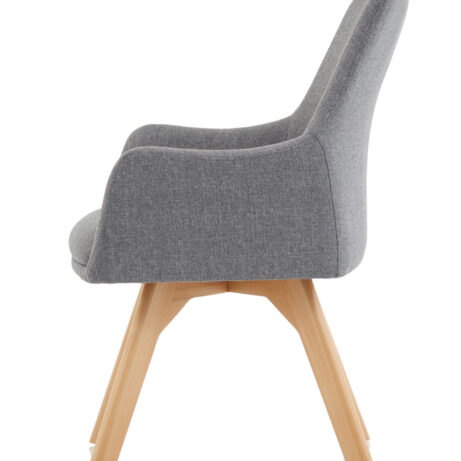 Carmen grey fabric visitor chair with wooden legs, featuring a modern design and soft upholstery.
