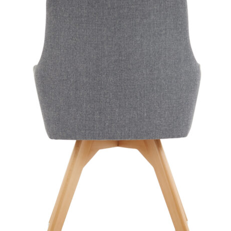Carmen visitor chair in grey fabric with wooden legs, featuring a modern curved back design.