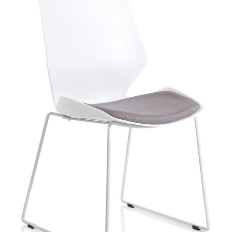 Florence Sled White Frame Visitor Chair with grey fabric seat and smooth, modern design.