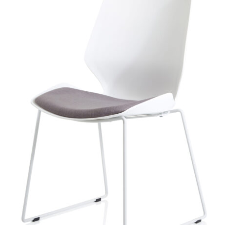 Florence Sled White Frame Fabric Seat Visitor Chair with a white sled frame and gray fabric seat, designed for compact spaces.