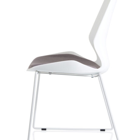 Florence Sled White Frame Fabric Seat Visitor Chair with a white sled frame and grey fabric seat, designed for compact seating.