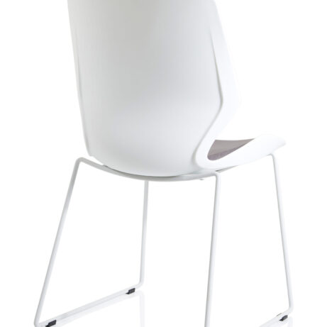 Florence Sled Chair with white frame and fabric seat, designed for compact, contemporary guest seating.