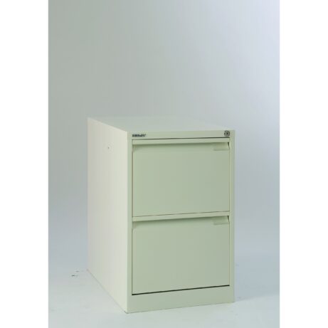 Bisley 2 Drawer Classic Steel Filing Cabinet in Chalk, featuring two smooth-gliding drawers and a sleek design.