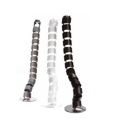 Black vertical cable manager, designed for efficient cable organization, featuring a sleek, flexible design.