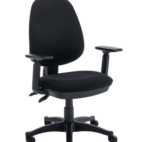 Versi 2 Lever Operator Chair with adjustable arms in black fabric and black base.