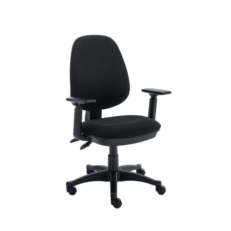 Versi 2 Lever Operator Chair with adjustable arms in black fabric and black base.