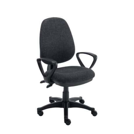Versi 2 Lever Operator Chair in charcoal with fixed arms and a five-star base on casters.