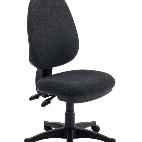Versi 2 Lever Operator Chair, charcoal fabric, no arms, and a five-star base with rolling wheels.