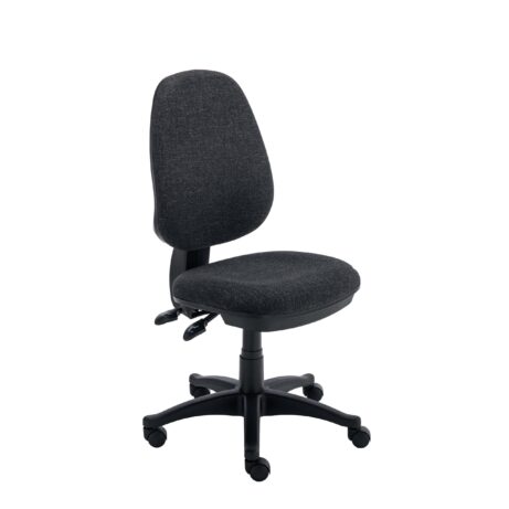 Versi 2 Lever Operator Chair, charcoal fabric, no arms, and a five-star base with rolling wheels.