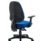 Versi 2 Lever Operator Chair in blue fabric with a black moulded backrest and adjustable armrests on a five-star base.