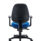 Versi 2 Lever Operator Chair with blue cushioned seat, moulded black backrest, and height-adjustable arms on a five-star base.