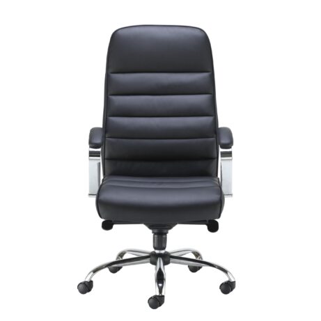 Ares Executive Chair with padded black faux leather upholstery, chrome 5-star base, and adjustable tilt mechanism.