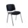 Black club chair with a padded seat and backrest, supported by a sturdy silver frame.