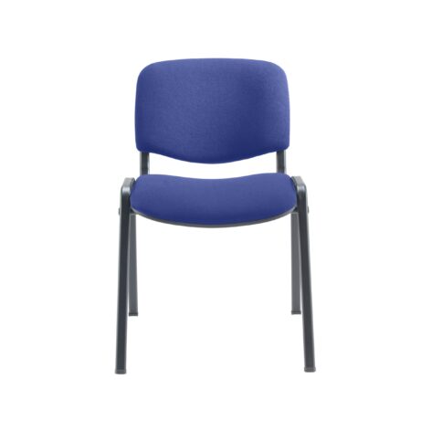 Stackable Club Chair with a cushioned blue seat and back, supported by a robust black steel frame.