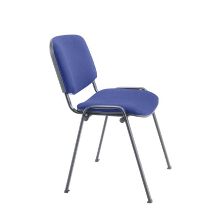 Cushioned blue Club Chair with a black steel frame, stackable design for conference and waiting areas. Easy to clean fabric.