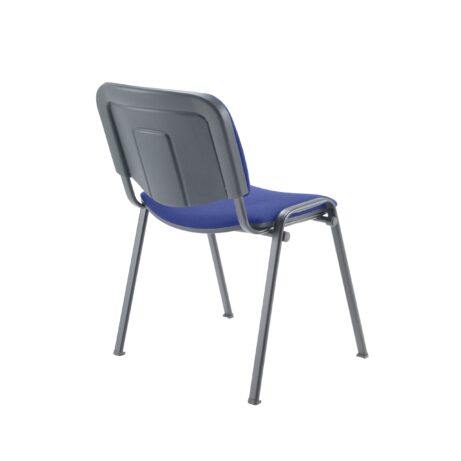 Stackable Club Chair with a cushioned blue seat and back, featuring a robust black steel frame, ideal for conference spaces.