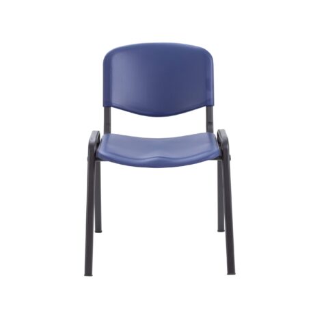 Canteen Chair with a blue polypropylene seat and back, black powder-coated frame, stackable design for easy storage.