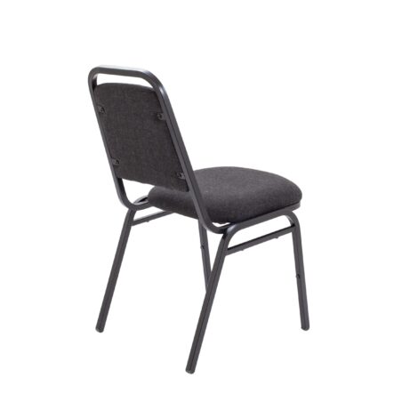 High-back Banqueting Chair in dark fabric upholstery with a durable black powder-coated steel frame and stackable design.