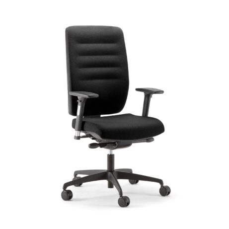 Bengal Heavy Duty Chair, High Back model, in Black/Black upholstery with armrests and rolling base.