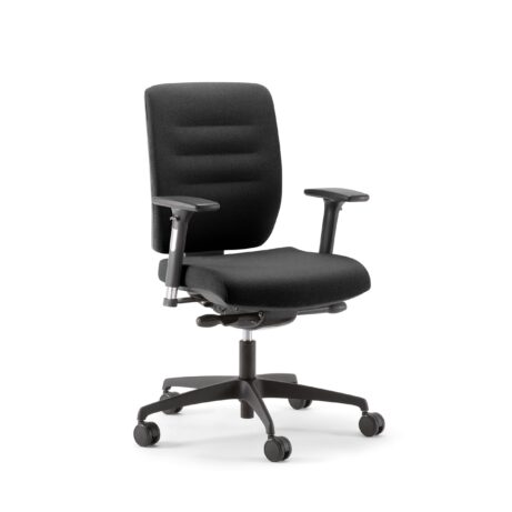 Bengal Heavy Duty Mid Back Chair in black fabric with adjustable arms and rolling base.