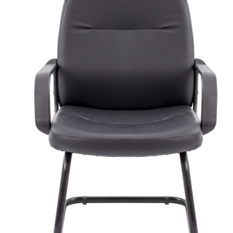 Canasta Visitor Chair with faux leather upholstery, fixed arms, and black powder-coated steel cantilever base.