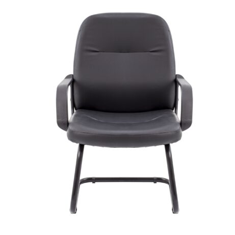 Canasta Visitor Chair with faux leather upholstery, fixed arms, and black powder-coated steel cantilever base.