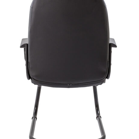 Canasta Visitor Chair with faux leather upholstery, fixed arms, and black powder-coated steel cantilever base.