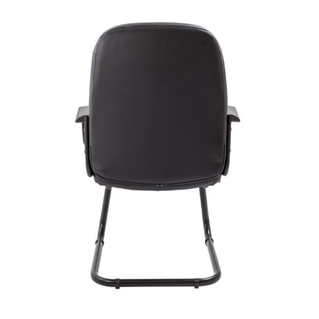 Canasta Visitor Chair with faux leather upholstery, fixed arms, and black powder-coated steel cantilever base.