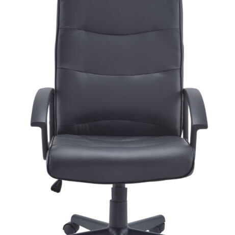 Canasta 2 Office Chair in black leather-look, high-back design with fixed arms, swivel base, and twin-wheel castors.