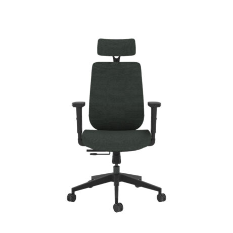 Maldini High Back Office Chair in green and black fabric with adjustable headrest and armrests.