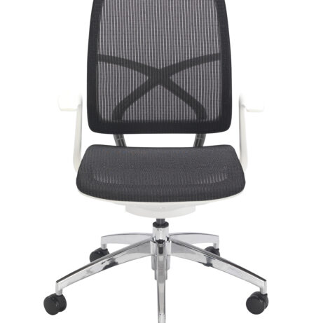 Zico Office Chair with breathable mesh, fixed arms, chrome 5-star base, height-adjustable castors, and Synchro mechanism.