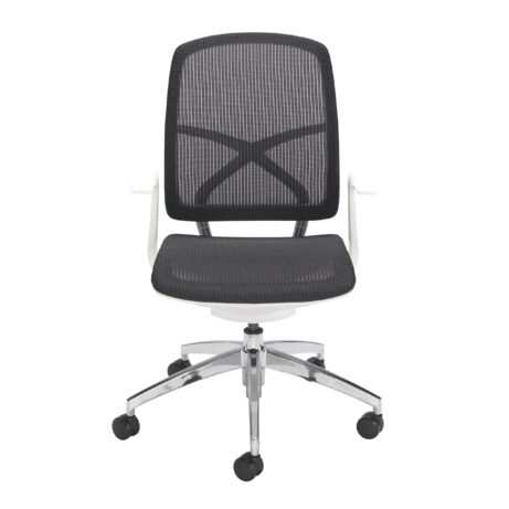 Zico Office Chair with breathable mesh, fixed arms, chrome 5-star base, height-adjustable castors, and Synchro mechanism.
