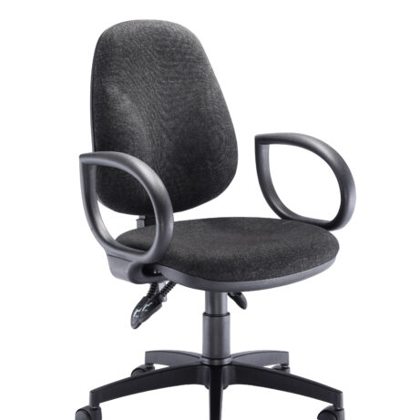 Concept Deluxe Chair in charcoal with fixed arms and a five-star base on casters.