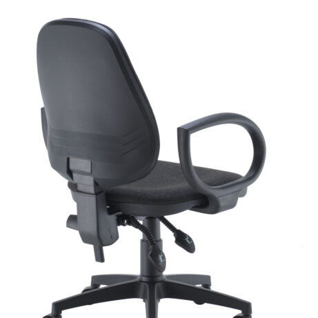 High-back Concept Operator Chair in black with fixed arms and adjustable support, designed for all-day comfort in workspaces.